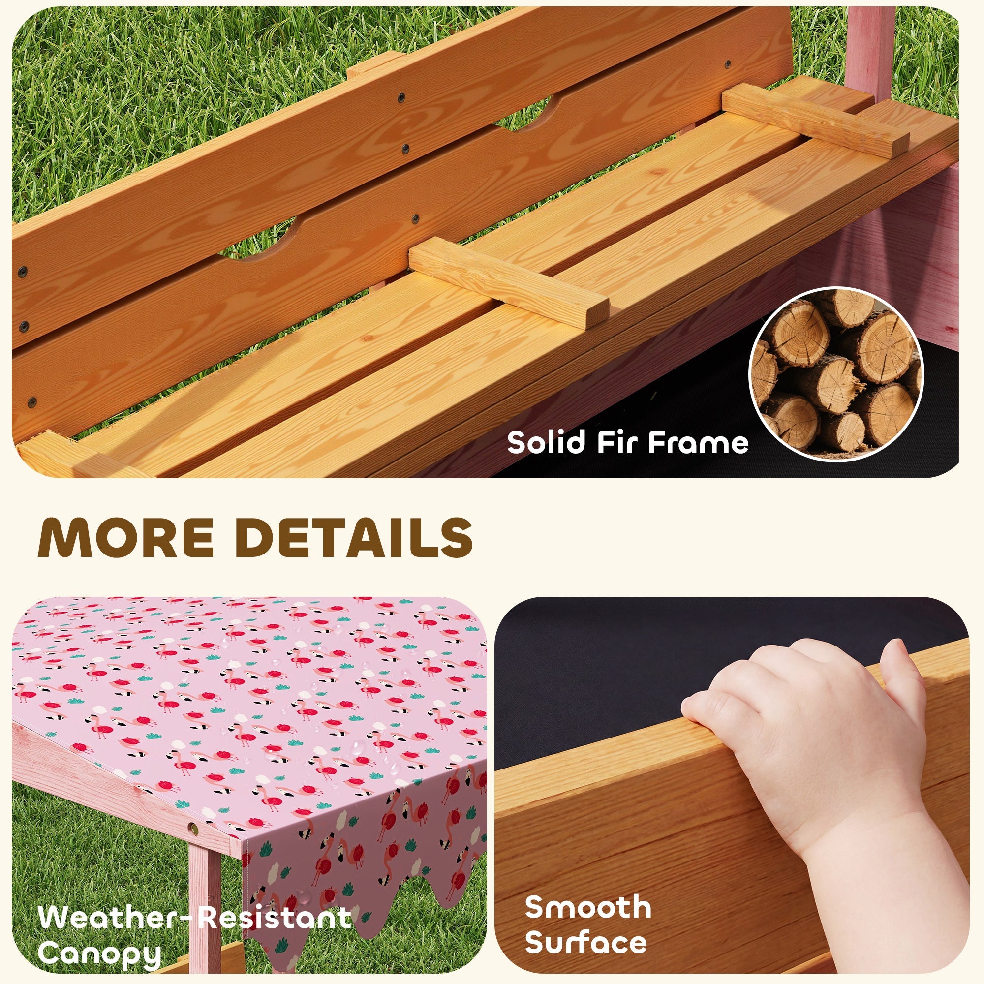 Kids Outdoor Sand Pit with Foldable Bench Seats, Flamingos Print Canopy