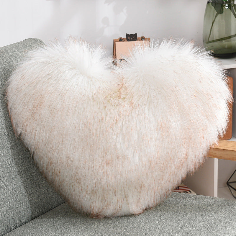 Heart Shape Plush Fluffy Shaggy Cushion