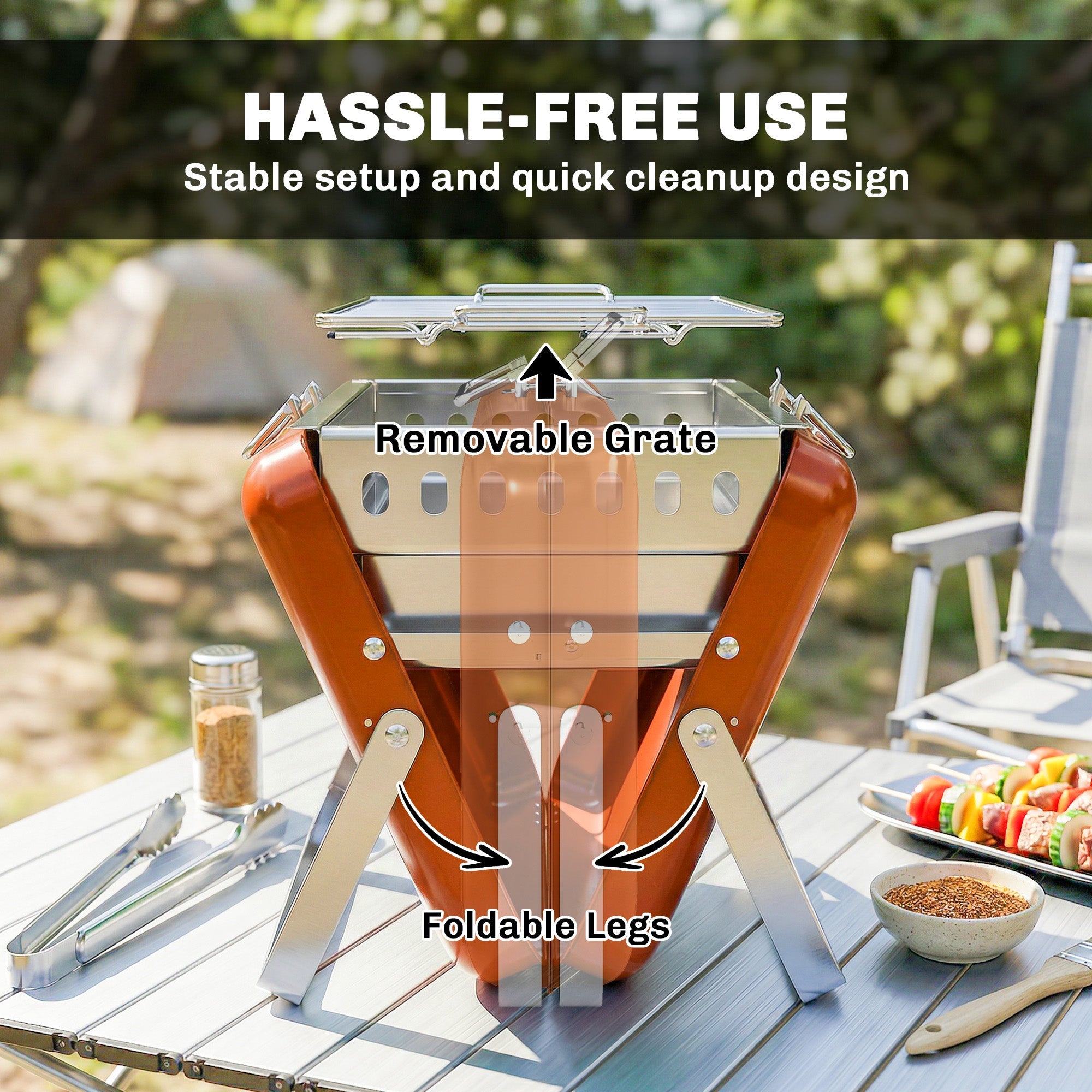 Portable Charcoal BBQ Grill Stainless Steel with Tilting Grate