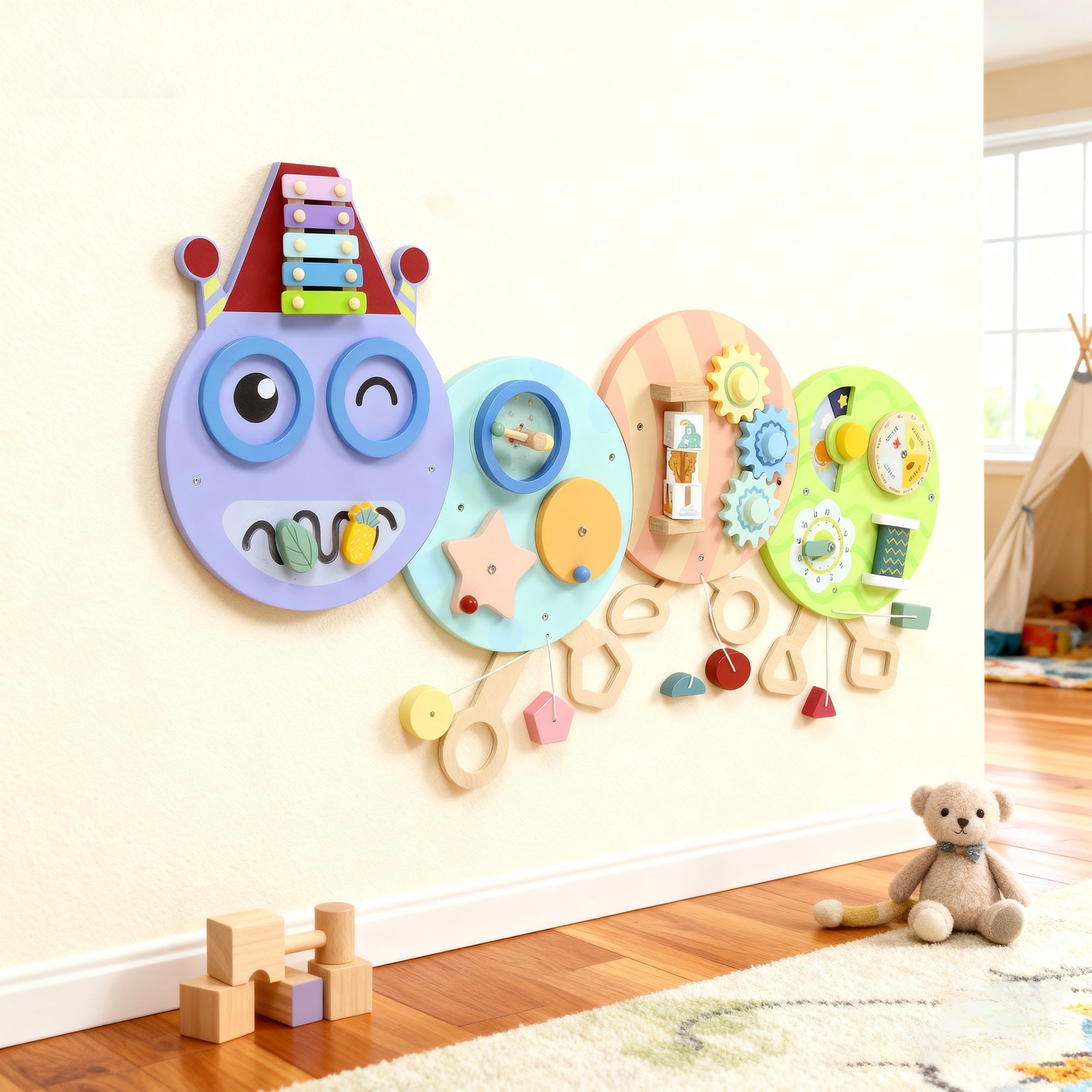 Caterpillar Busy Board with 7 Activities, 3+ Years