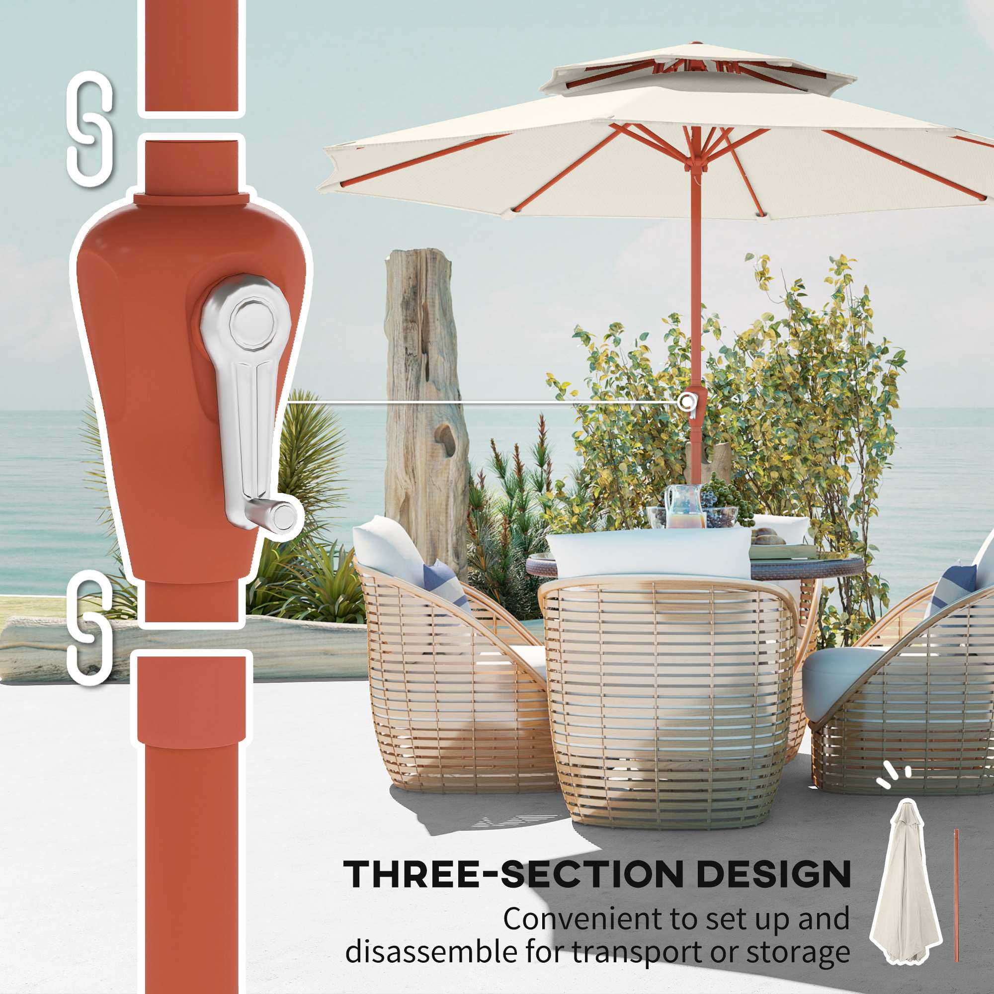 2.7 m Garden Parasol with Double Top and Crank System