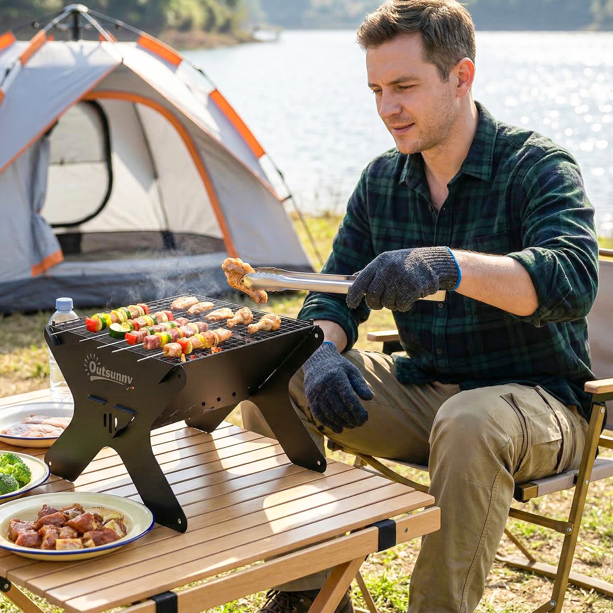 2-In-1 Portable BBQ Grill and Camping Fire Pit, Tabletop