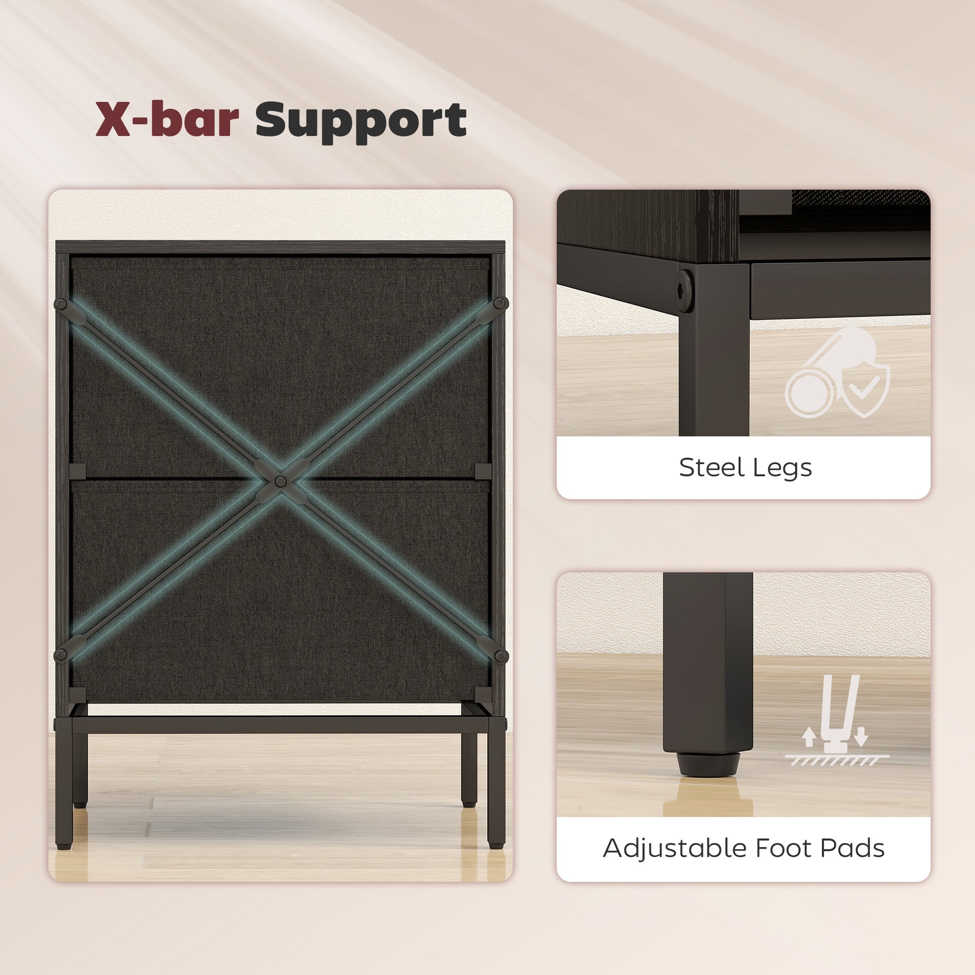Chest of Drawers, Dresser with 2 Fabric Drawers - Black