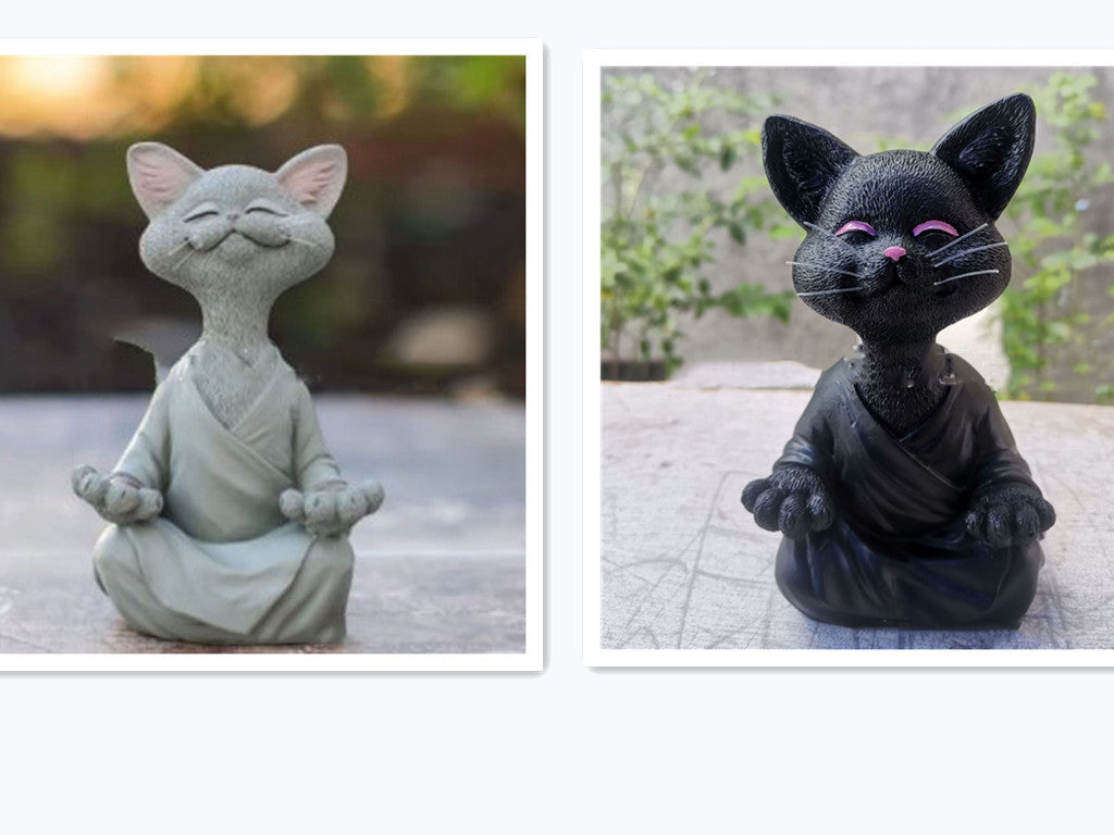 Buddha Cat Figurine, Collectible Happy Cat Decor, Meditation Yoga