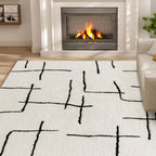 Modern Fluffy Area Rug, Geometric Pattern Washable Rug