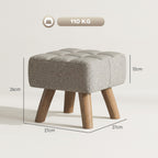 Linen-Look Square Padded Footstool - Light Brown
