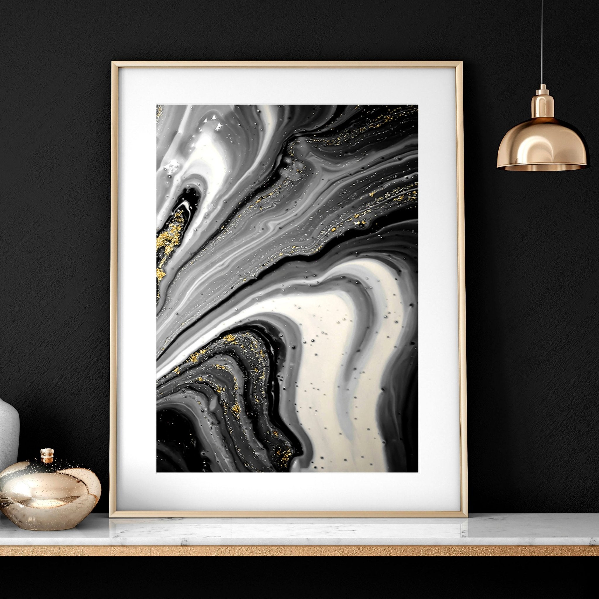 Black & Gold Abstract Marble Art Set of 3