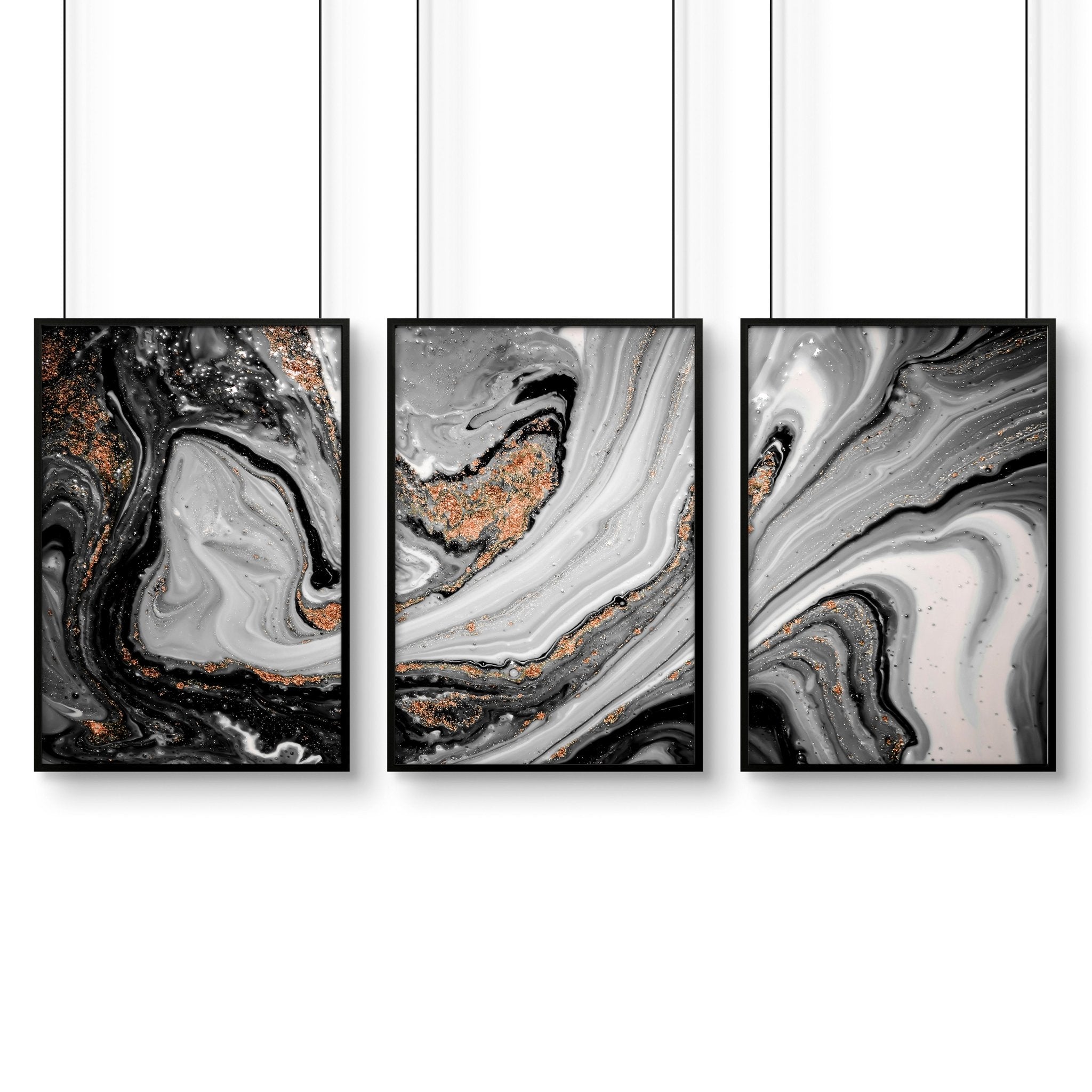 Black & Gold Abstract Marble Art Set of 3