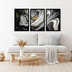 Black & Gold Abstract Marble Art Set of 3