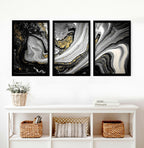 Black & Gold Abstract Marble Art Set of 3