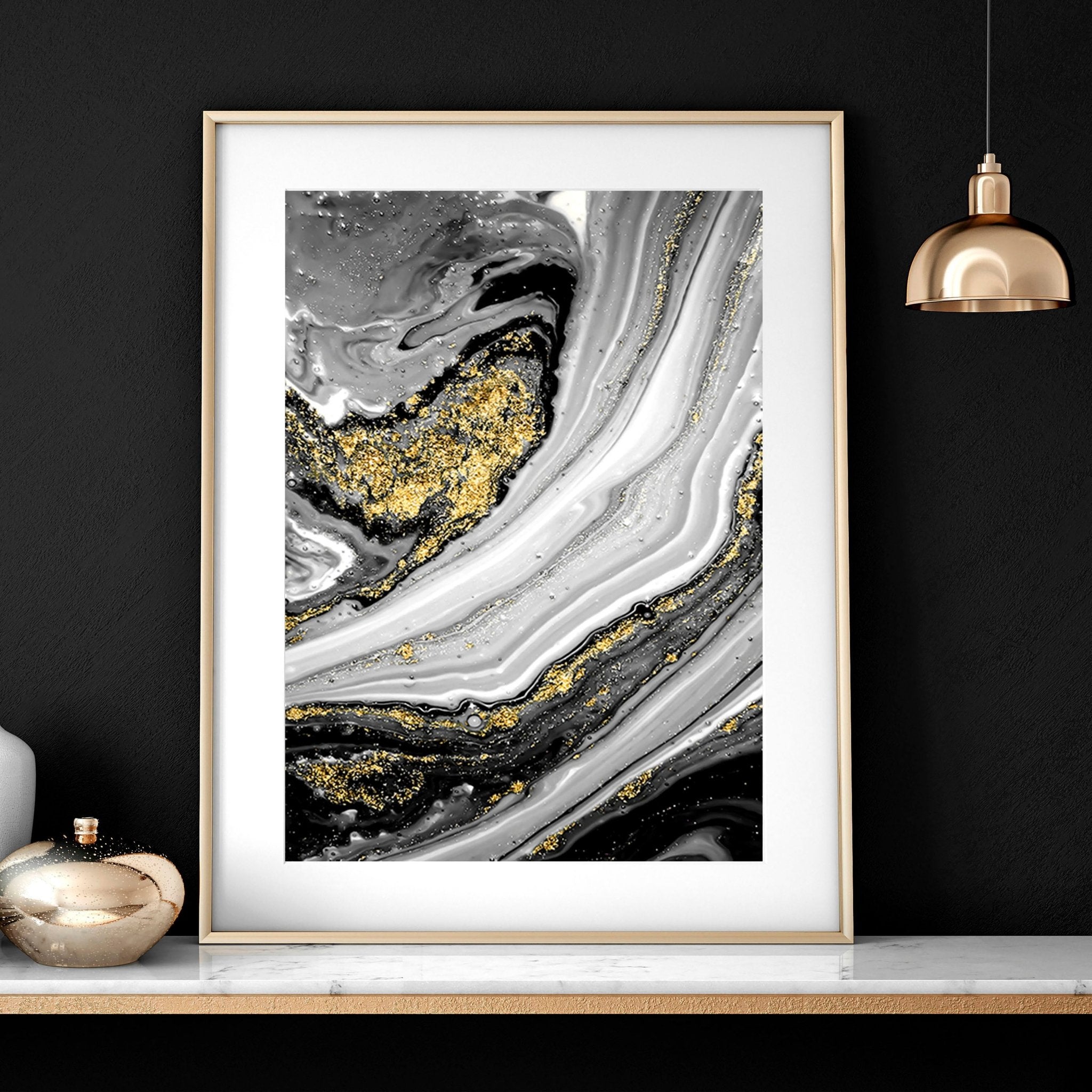 Black & Gold Abstract Marble Art Set of 3