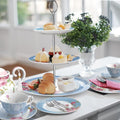 Porcelain Gift Set for Her - Afternoon Tea - 3 Tier Cake Stand, 2 Cups 2 Saucers, 4 Plates (Blue)