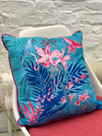 Turquoise Tropical Art Cushion - double sided, made from Vegan friendly Suede