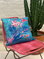 Turquoise Tropical Art Cushion - double sided, made from Vegan friendly Suede