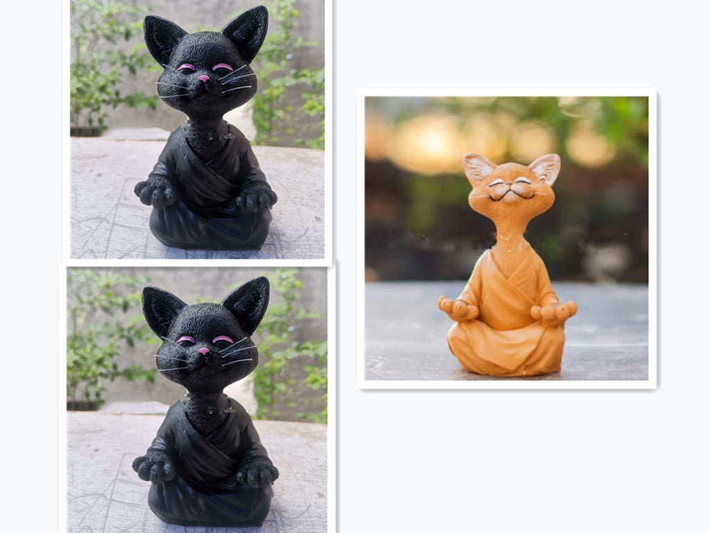 Buddha Cat Figurine, Collectible Happy Cat Decor, Meditation Yoga