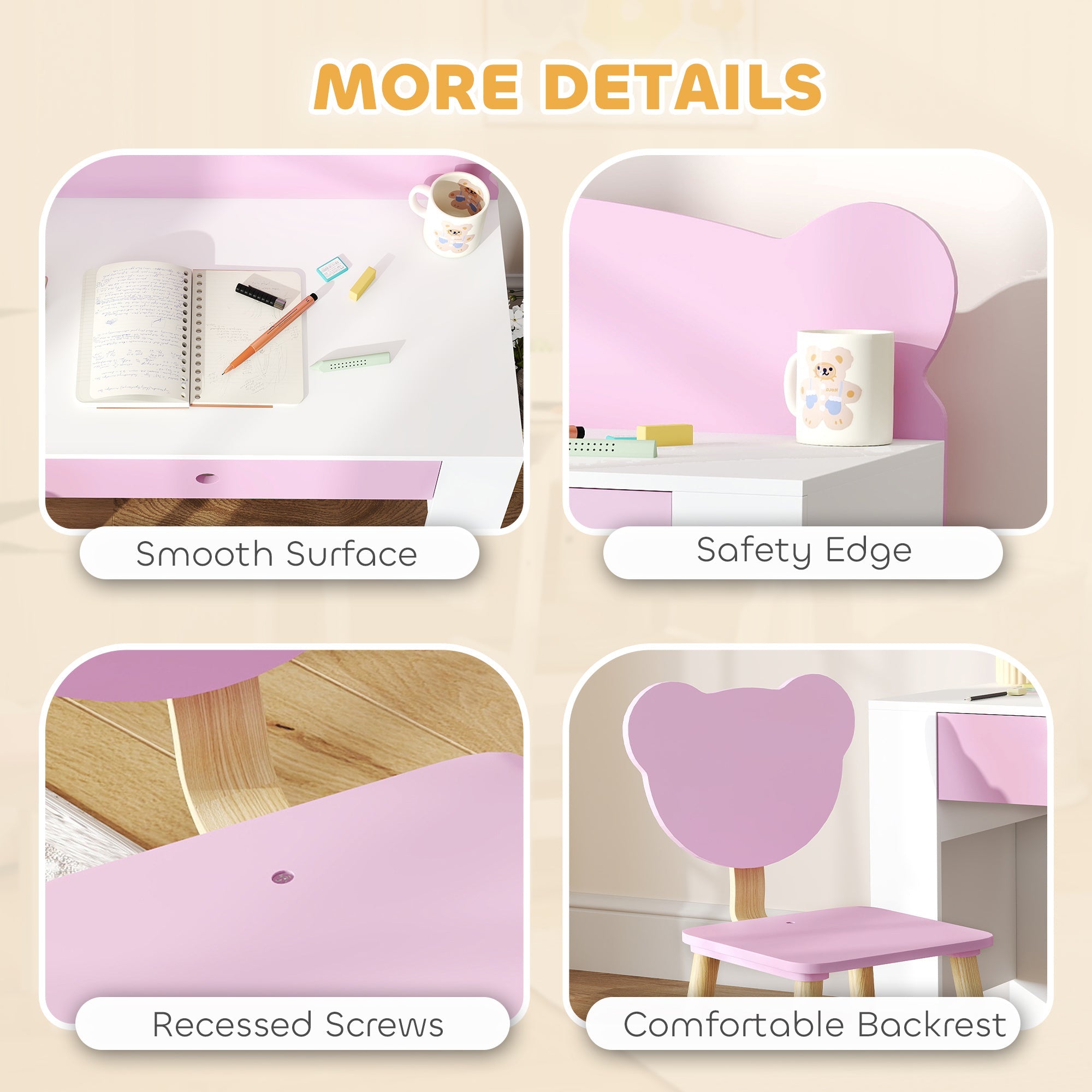 Kids Desk and Chair Set with Drawer, 3-8 years old