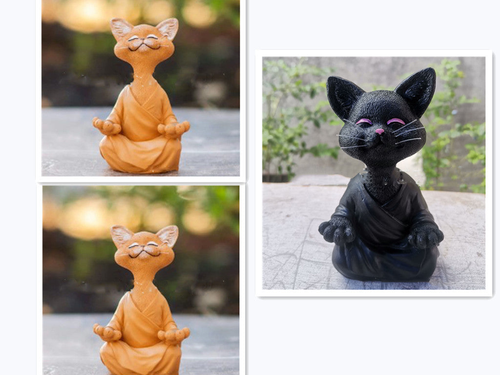 Buddha Cat Figurine, Collectible Happy Cat Decor, Meditation Yoga