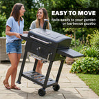 Charcoal BBQ Grill with Adjustable Charcoal Panwith Side Tables