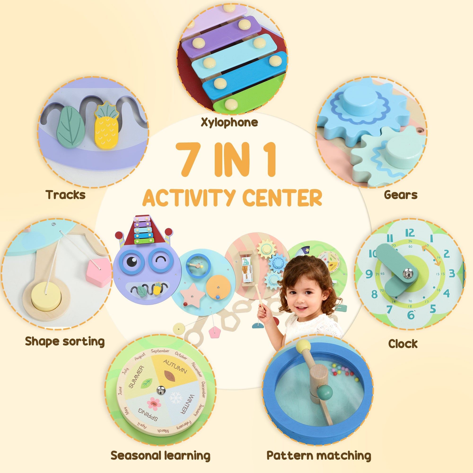 Caterpillar Busy Board with 7 Activities, 3+ Years