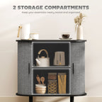 Tambour Sideboard with Fluted Sliding Doors,Wooden Legs
