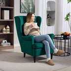 Modern Accent Chair with High Backrest and Pillow, Velvet-Feel Fabric