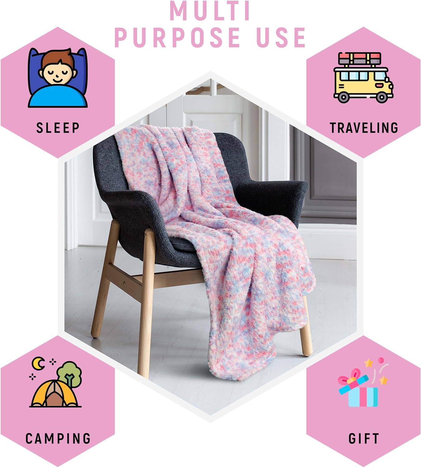 Rainbow Teddy Fleece Throw For Kids 130 X 180 Cm