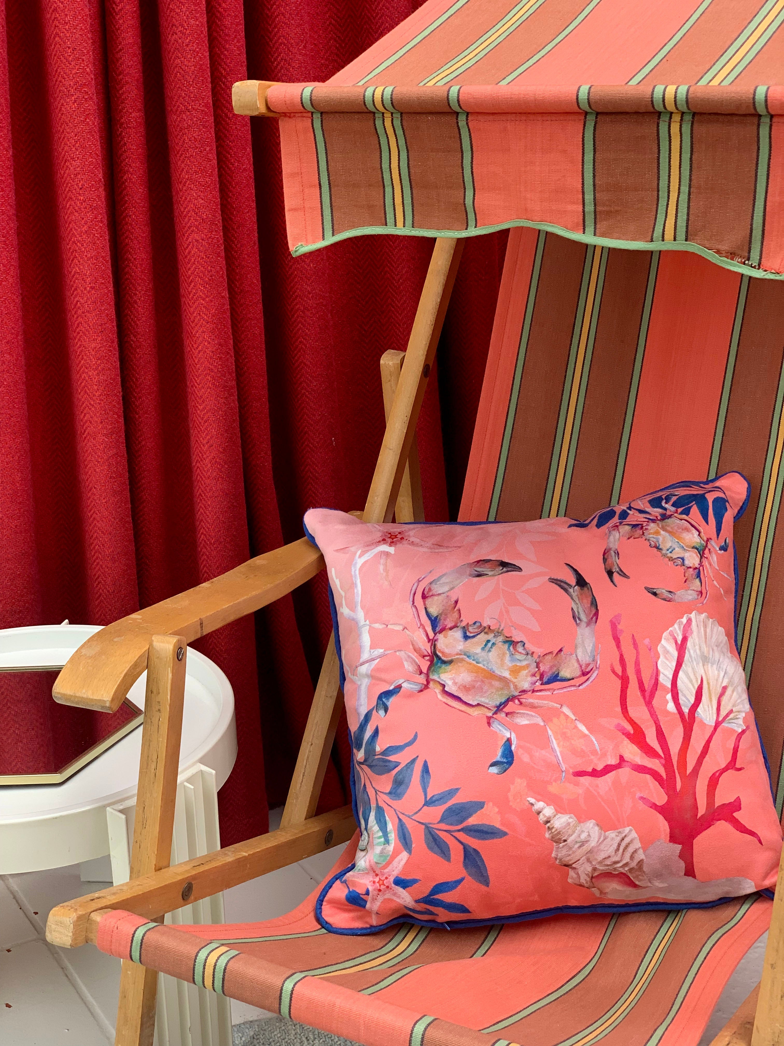Coral with starfish illustration Art Cushion, made from Vegan friendly Suede
