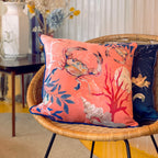 Coral with starfish illustration Art Cushion, made from Vegan friendly Suede