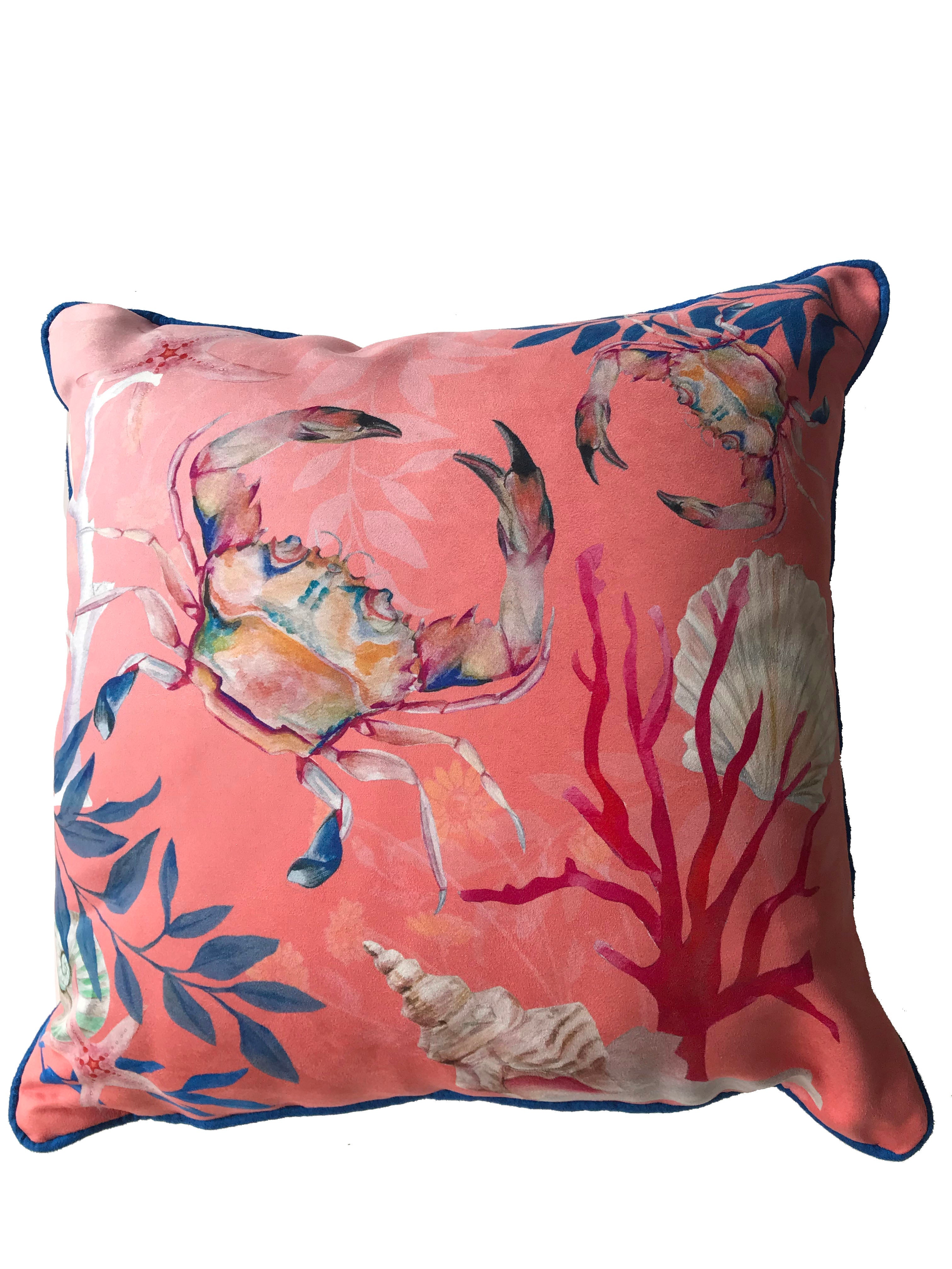 Coral with starfish illustration Art Cushion, made from Vegan friendly Suede