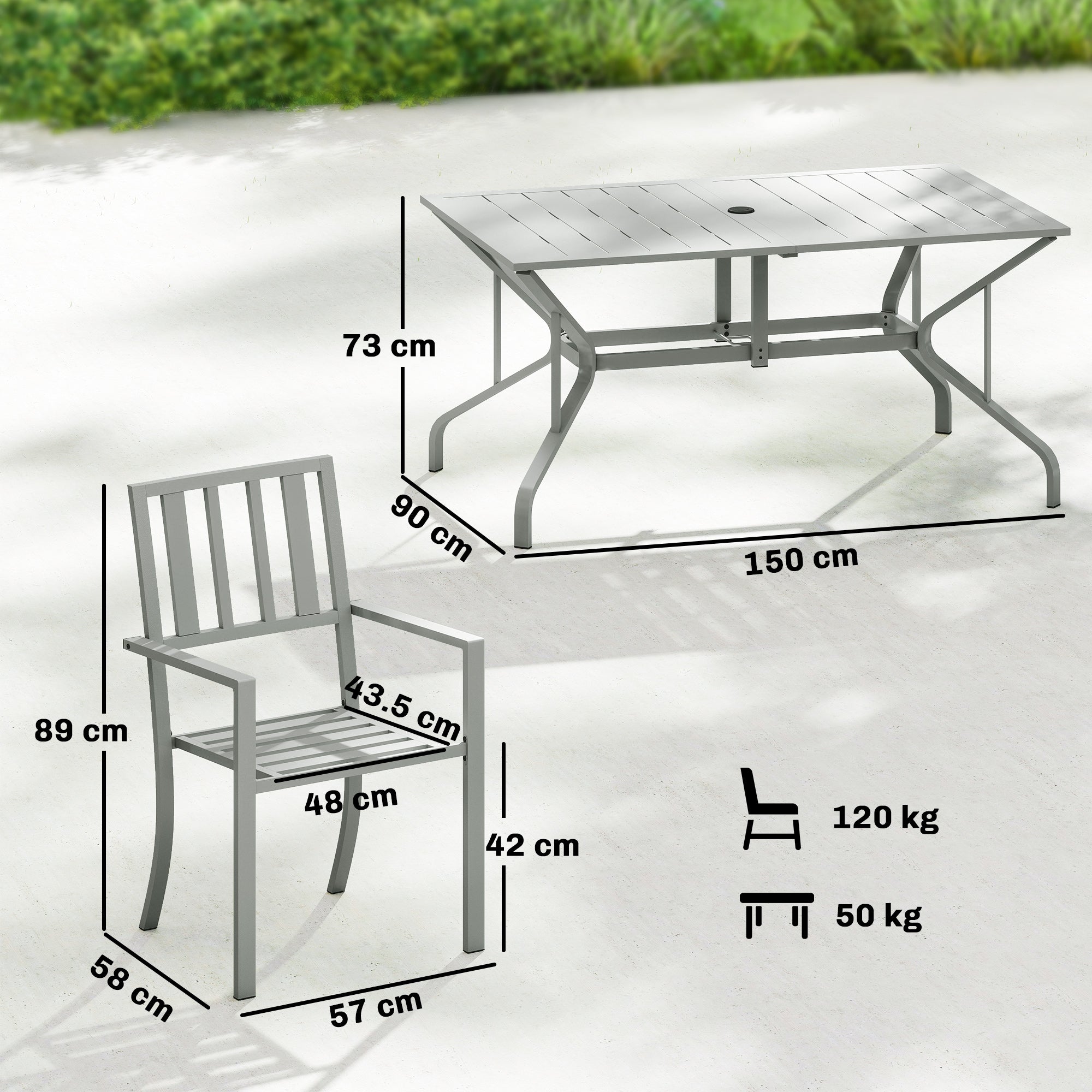 7 Pieces Garden Table and Chairs, 6 Seater Outdoor Table and Chairs with Umbrella Hole,