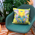 Vibrant citrus yellow watercolour art Cushion 'Stallion' double sided Zebra design, made from Vegan friendly Suede
