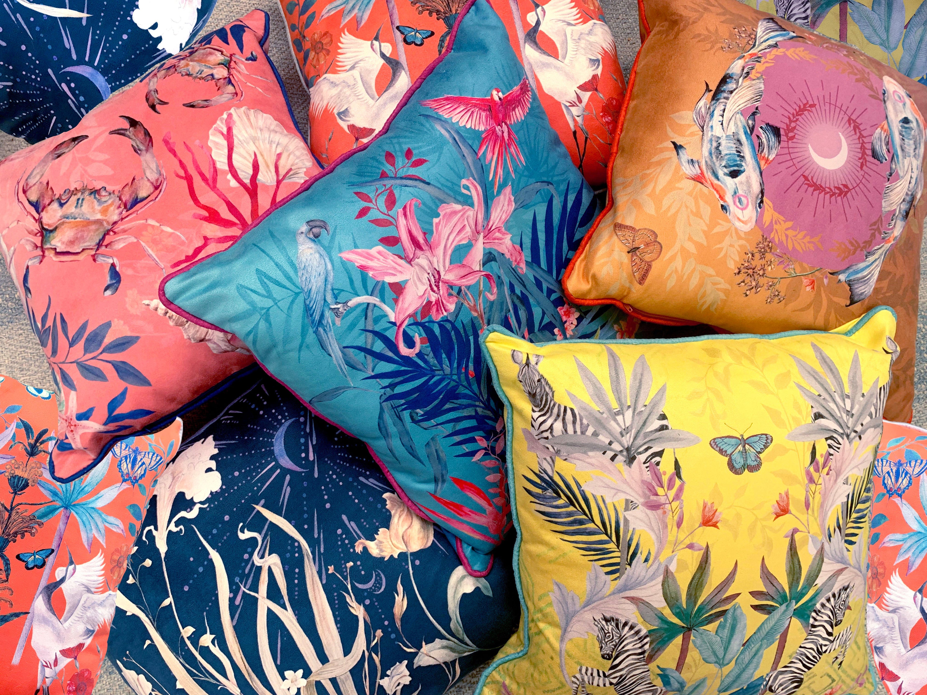Navy Floral 'Midnight' Art Cushion - double sided, made from Vegan friendly Suede