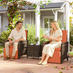 3 Pieces Rattan Bistro Set Balcony Furniture with Cushions