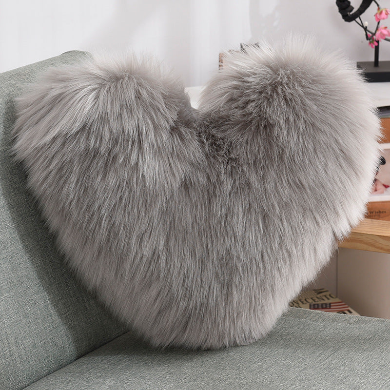 Heart Shape Plush Fluffy Shaggy Cushion