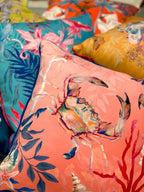 Coral with starfish illustration Art Cushion, made from Vegan friendly Suede