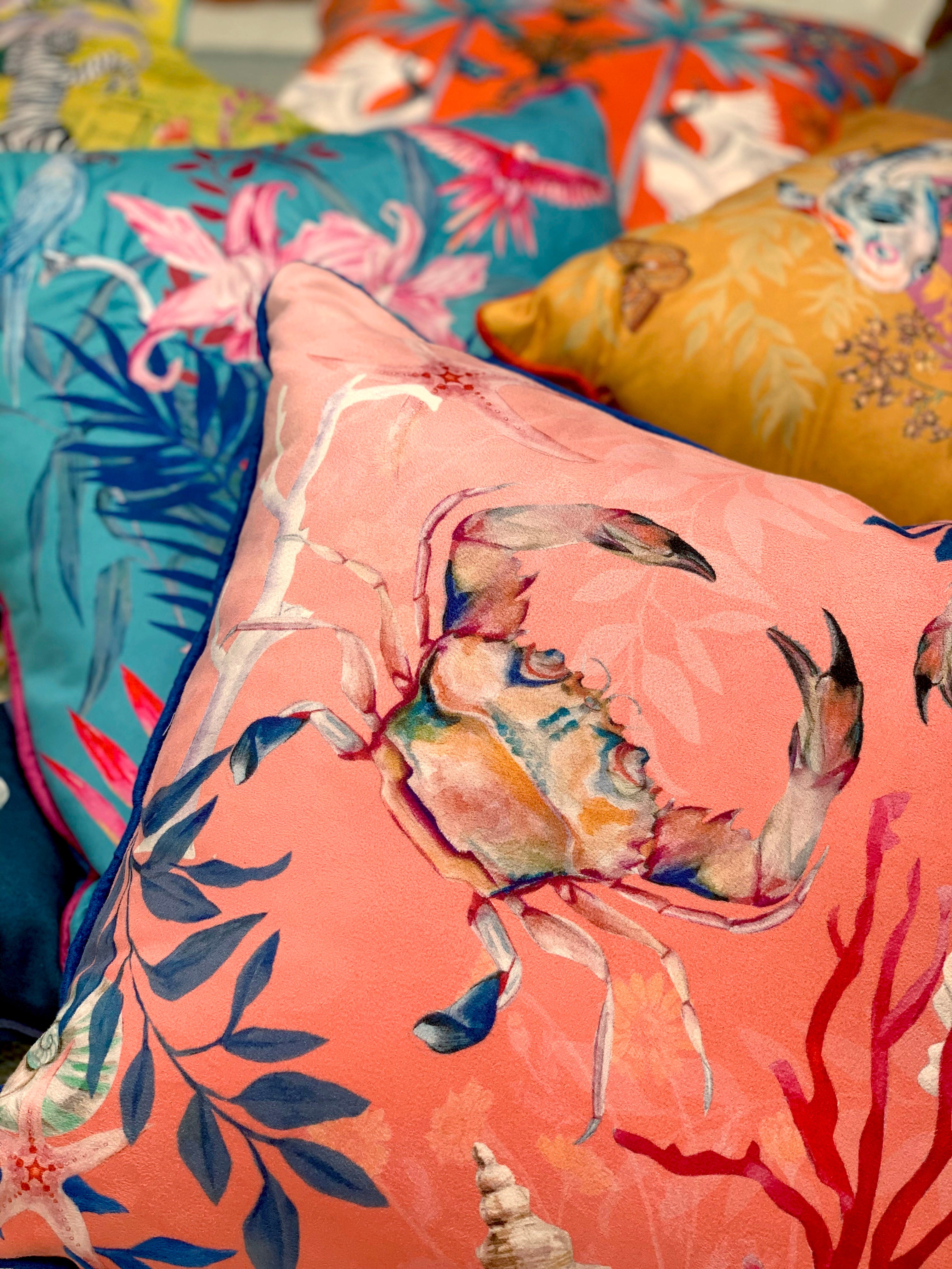 Coral with starfish illustration Art Cushion, made from Vegan friendly Suede