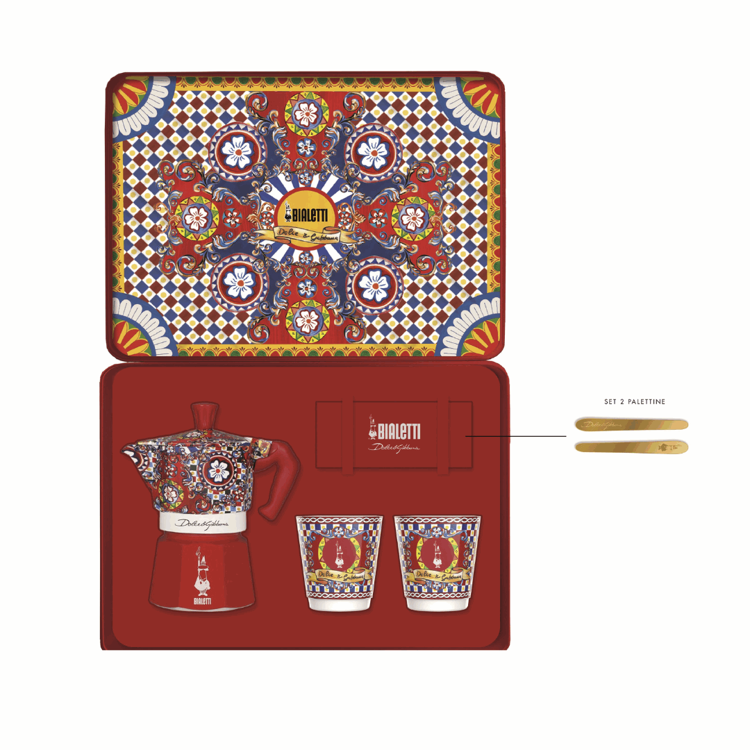 Bialetti x Dolce&Gabbana Sicilian Cart Gift Set – Moka 2 Cup, 2 Cups & Gold Stirrers