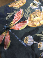 Indigo 'Dragonfly' Cushion with pink dragonflies and poppy seed heads