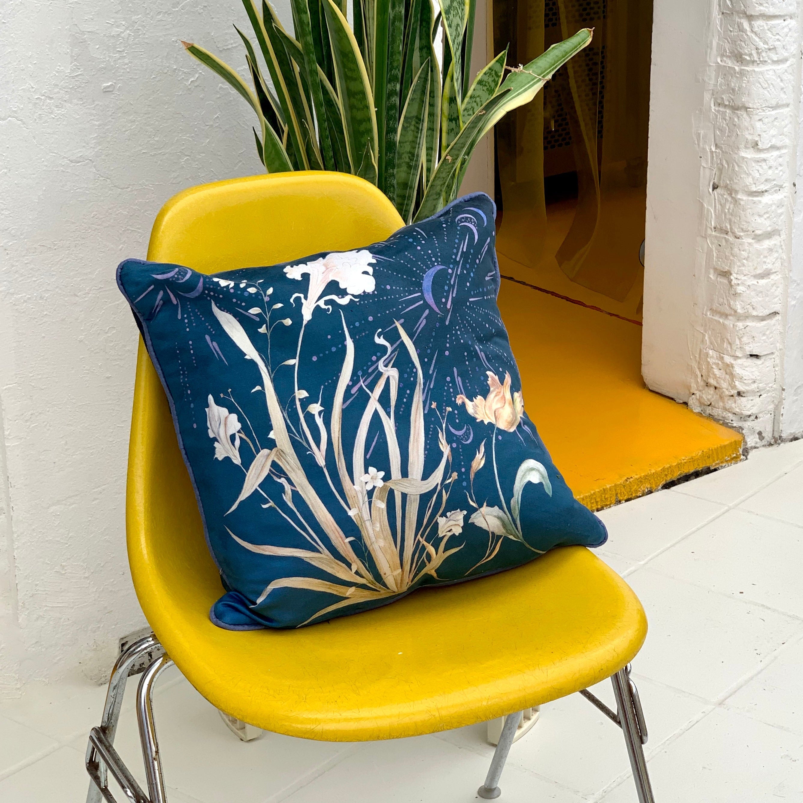 Navy Floral 'Midnight' Art Cushion - double sided, made from Vegan friendly Suede