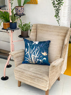 Navy Floral 'Midnight' Art Cushion - double sided, made from Vegan friendly Suede