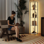 Floor Lamp with Shelves and 3 Brightness Levels - Oak