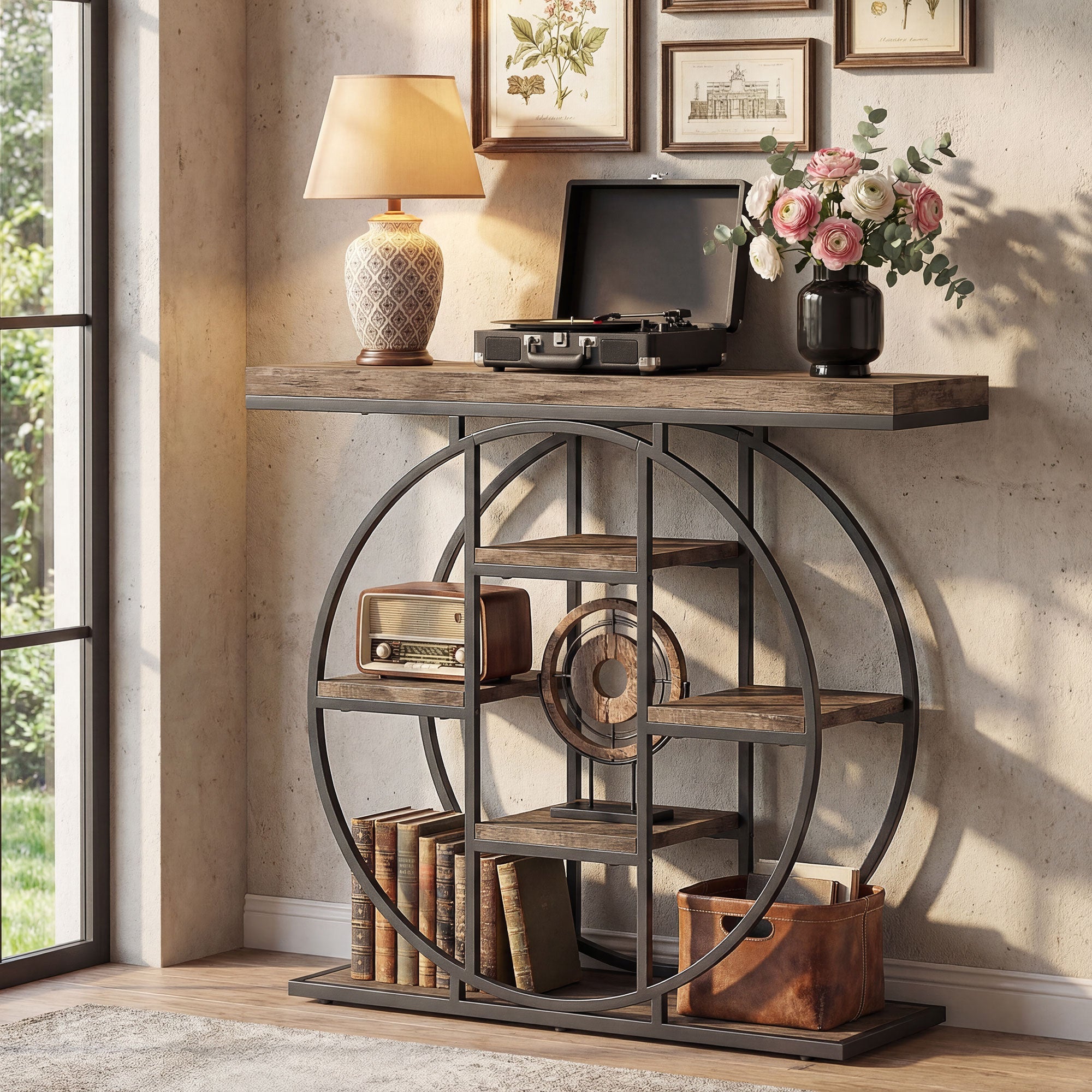Console Table with Storage Shelves, Industrial