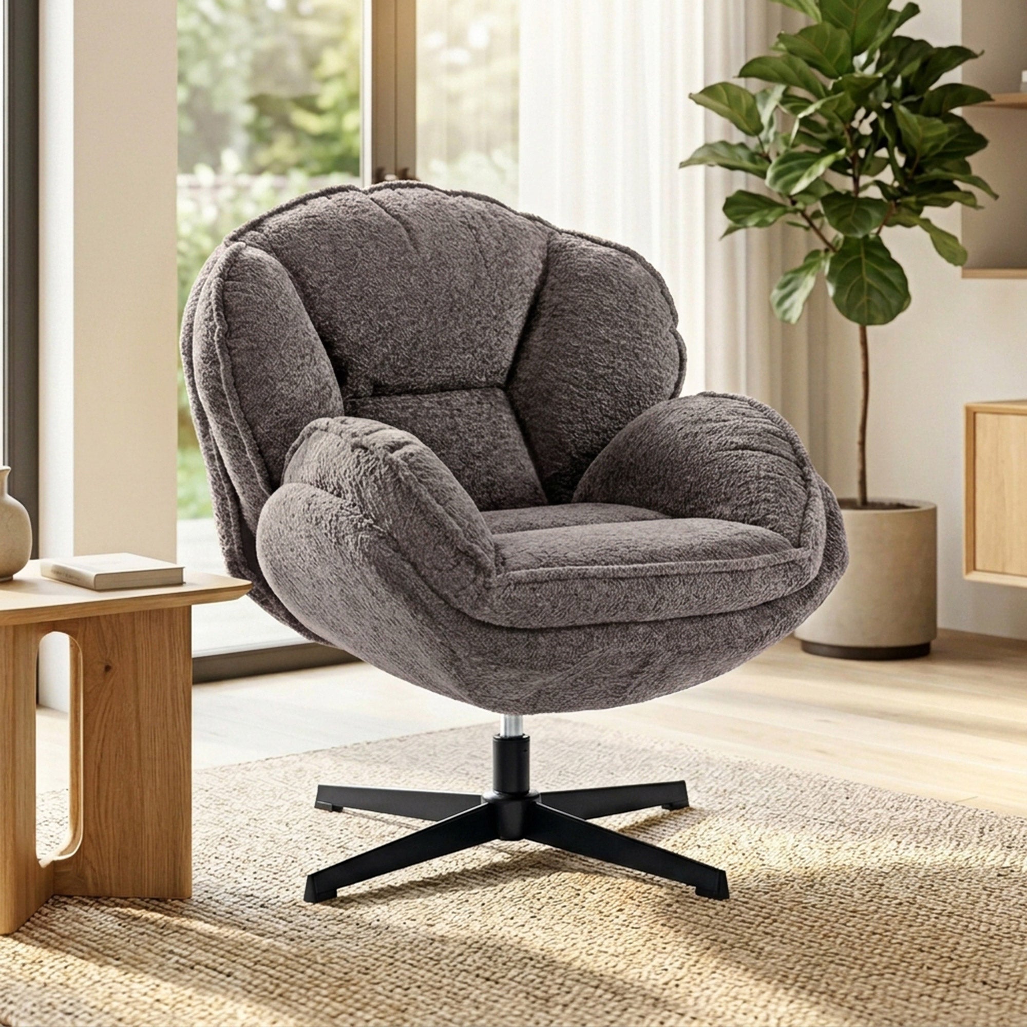 Modern Wingback Velvet Accent Armchair with Four-Star Base, S-Springs