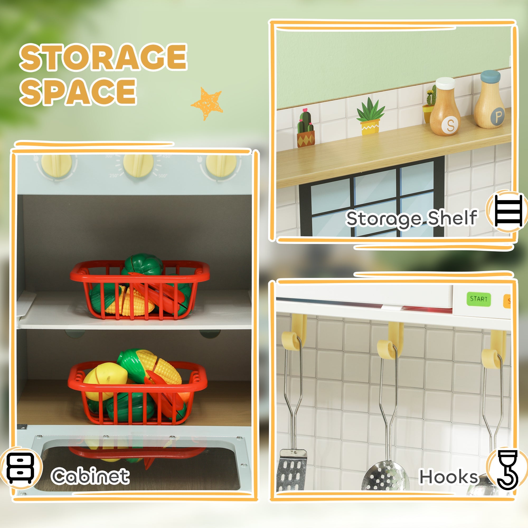 Kids Kitchen Playset with Light & Sound Stove, Turning Knobs, Cooking Accessories, 3+ years