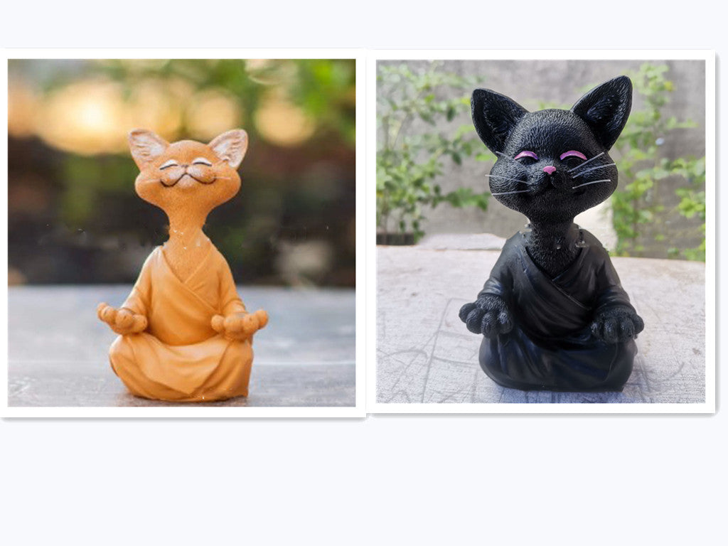 Buddha Cat Figurine, Collectible Happy Cat Decor, Meditation Yoga