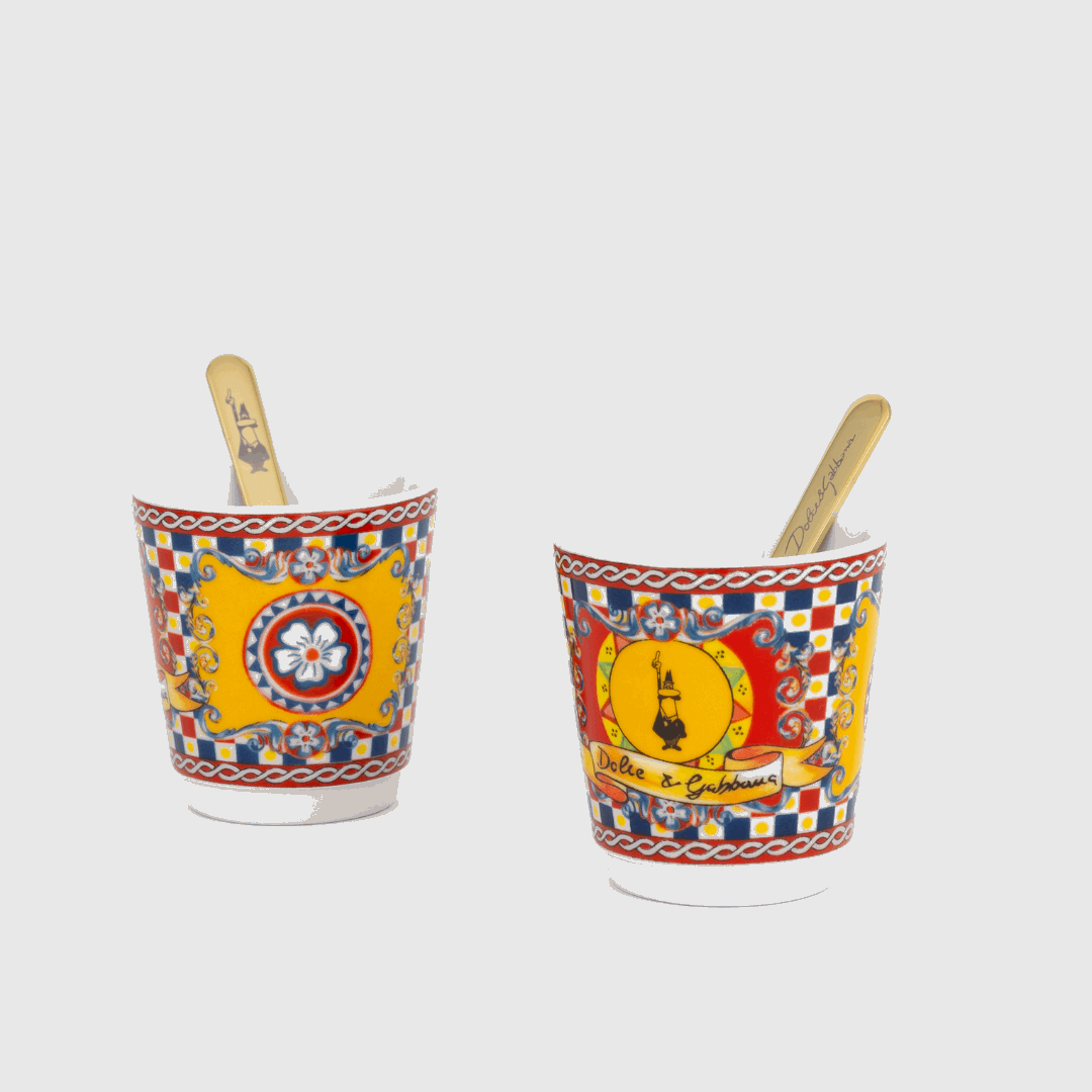 Bialetti x Dolce&Gabbana Sicilian Cart Gift Set – Moka 2 Cup, 2 Cups & Gold Stirrers