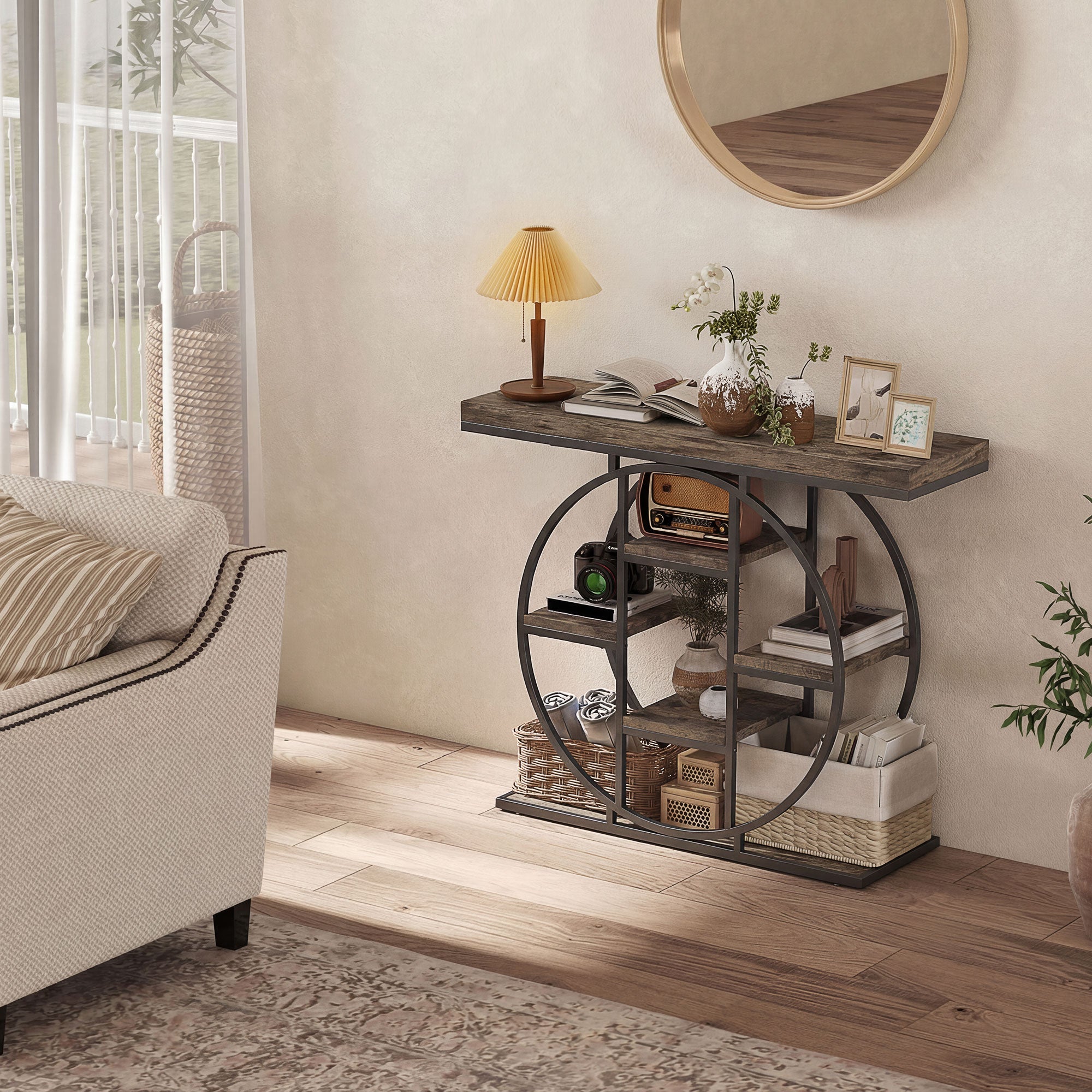 Console Table with Storage Shelves, Industrial