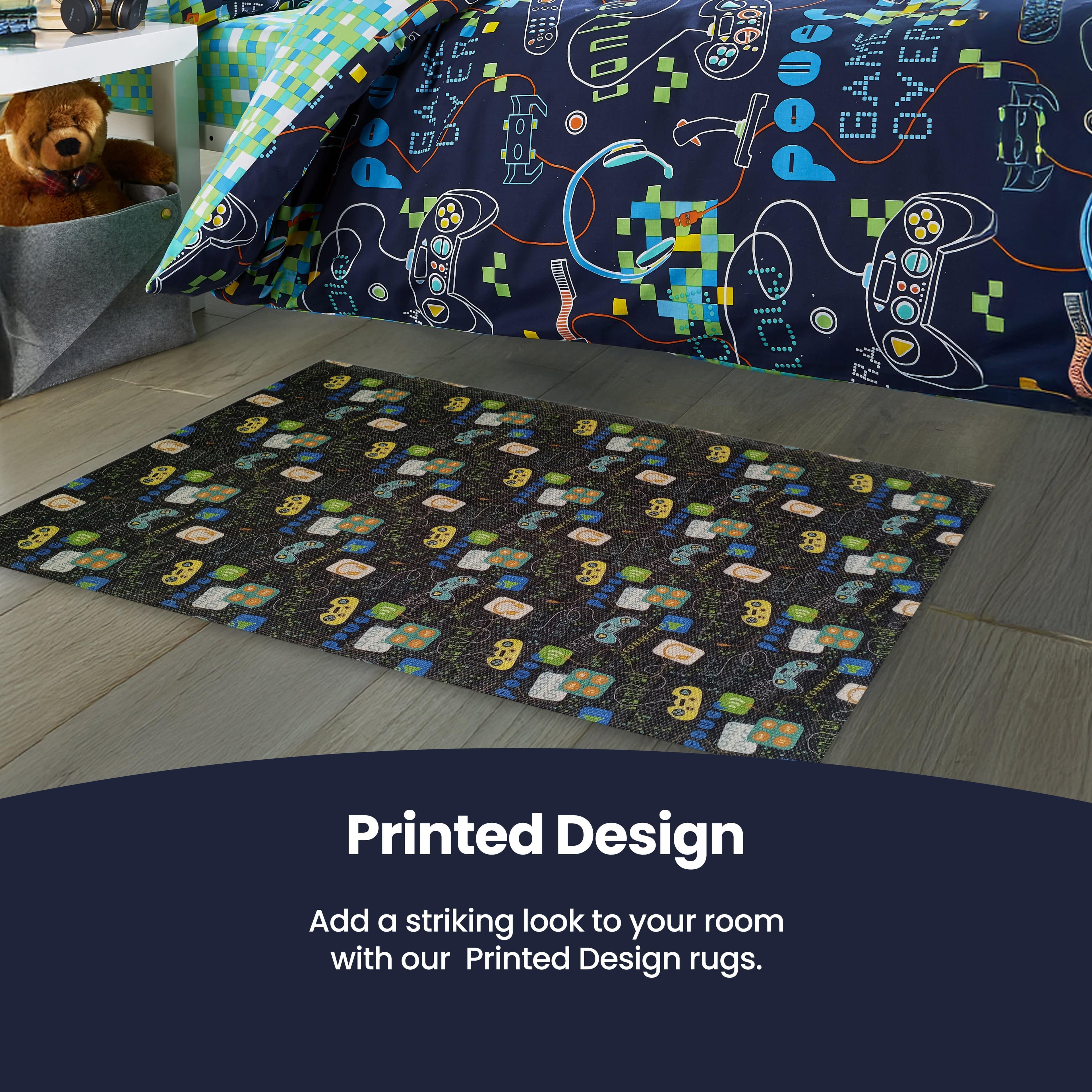 Gamer Print Non-Slip Soft Durable Floor Rug, Easy-Clean