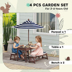 Wooden Kids Picnic Table & Bench Set with Cushions and Umbrella