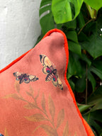 Koi Watercolour Art Cushion 'Golden pool' with fish illustration, made from Vegan friendly Suede